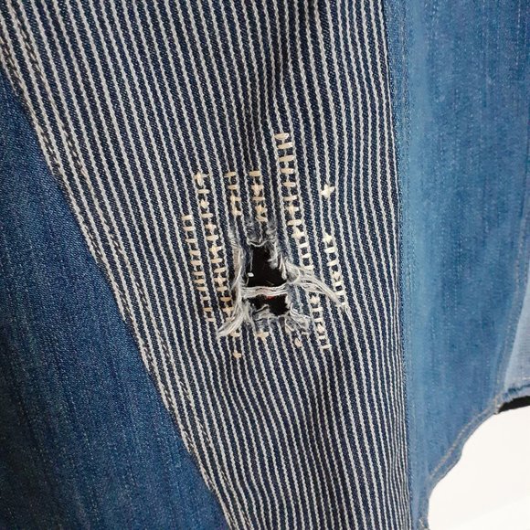 Holding Horses Denim Patchwork Short Sleeve Collar Shift Dress Blue Size 2 - Picture 9 of 15